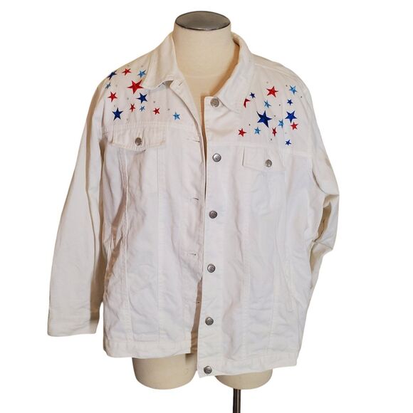 Embroidered Denim Jacket Embellished Beaded USA Angel Graphic Jacket Sz 2X - Picture 3 of 7